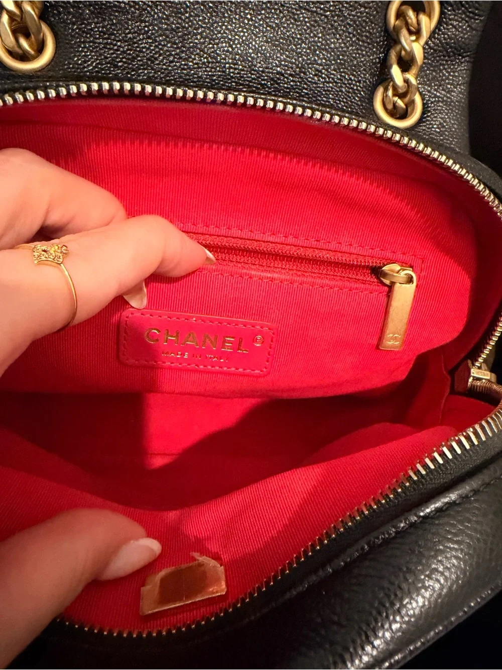 CHANEL Shiny Caviar Quilted Chain Melody Backpack Black